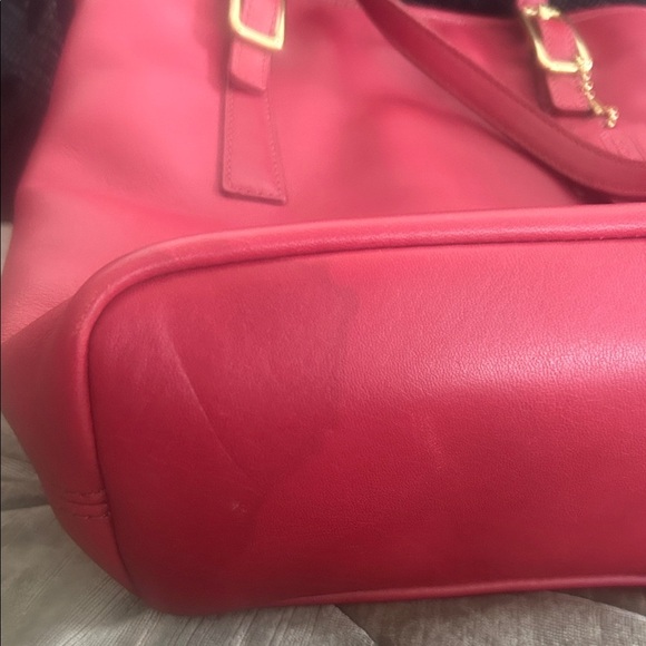 COACH Vintage Red Leather Tote Bag with Gold Accents